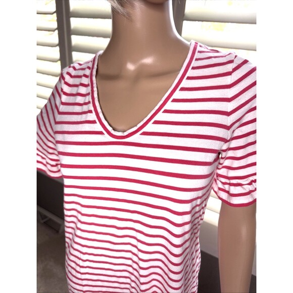 BODEN SZ 8 Dress Pink White Stripe Ruffle Sleeve Casual Rayon Modal Stretchy - Picture 2 of 13